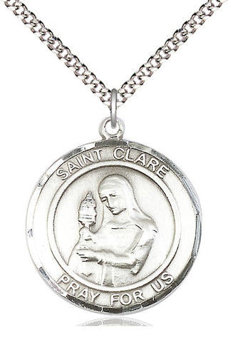Pewter Saint Clare of Assisi Medal Catholic Jewelry Engraved Catholic Saint Jewelry
