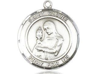 Sterling Silver Saint Clare of Assisi Medal Catholic Jewelry Engraved Catholic Saint Jewelry