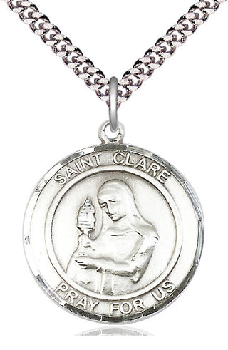 Sterling Silver Saint Clare of Assisi Medal Catholic Jewelry Engraved Catholic Saint Jewelry