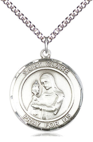 Sterling Silver Saint Clare of Assisi Medal Catholic Jewelry Engraved Catholic Saint Jewelry