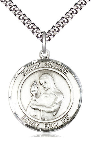 Sterling Silver Saint Clare of Assisi Medal Catholic Jewelry Engraved Catholic Saint Jewelry