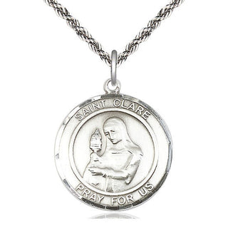 Sterling Silver Saint Clare of Assisi Medal Catholic Jewelry Engraved Catholic Saint Jewelry