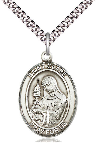 Sterling Silver Saint Clare of Assisi Medal Catholic Jewelry Engraved Catholic Saint Jewelry