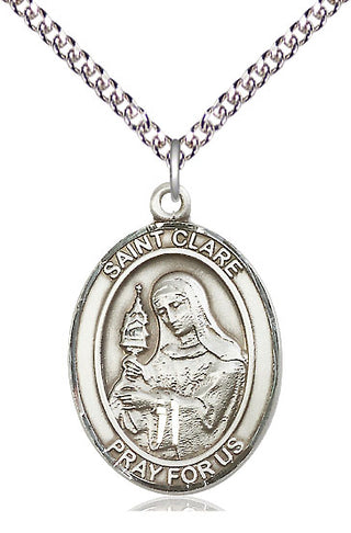 Sterling Silver Saint Clare of Assisi Medal Catholic Jewelry Engraved Catholic Saint Jewelry