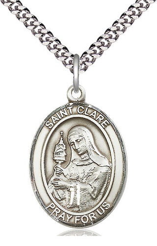 Sterling Silver Saint Clare of Assisi Medal Catholic Jewelry Engraved Catholic Saint Jewelry