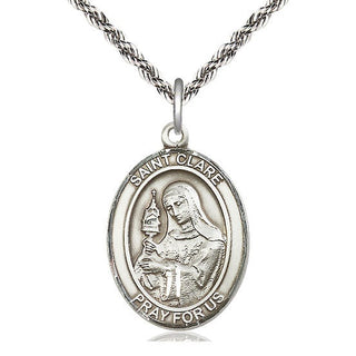 Sterling Silver Saint Clare of Assisi Medal Catholic Jewelry Engraved Catholic Saint Jewelry