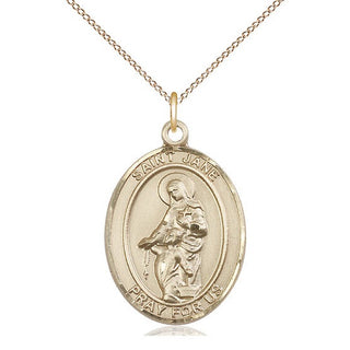 14kt Gold Saint Jane of Valois Medal Engraved Catholic Saint Jewelry