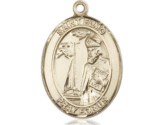 14kt Gold Filled Saint Elmo Medal Engraved Catholic Saint Jewelry
