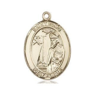 14kt Gold Saint Elmo Medal Engraved Catholic Saint Jewelry