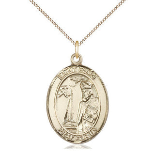 14kt Gold Saint Elmo Medal Engraved Catholic Saint Jewelry