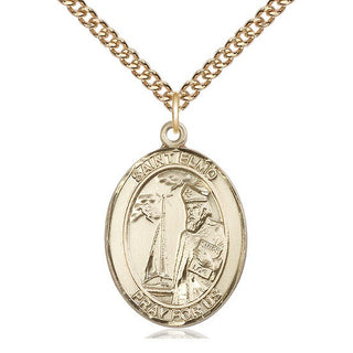 14kt Gold Saint Elmo Medal Engraved Catholic Saint Jewelry