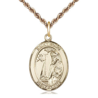 14kt Gold Saint Elmo Medal Engraved Catholic Saint Jewelry