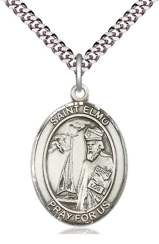 Sterling Silver Saint Elmo Medal Catholic Jewelry Engraved Catholic Saint Jewelry