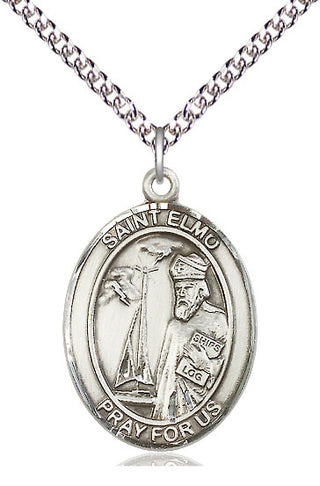 Sterling Silver Saint Elmo Medal Catholic Jewelry Engraved Catholic Saint Jewelry