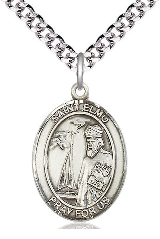 Sterling Silver Saint Elmo Medal Catholic Jewelry Engraved Catholic Saint Jewelry