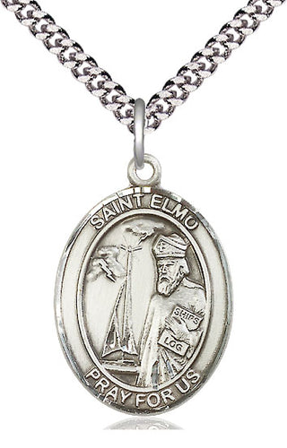 Sterling Silver Saint Elmo Medal Catholic Jewelry Engraved Catholic Saint Jewelry