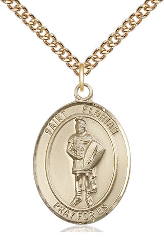 14kt Gold Saint Florian Medal Engraved Catholic Saint Jewelry
