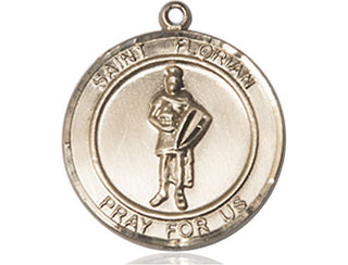 14kt Gold Saint Florian Medal Engraved Catholic Saint Jewelry