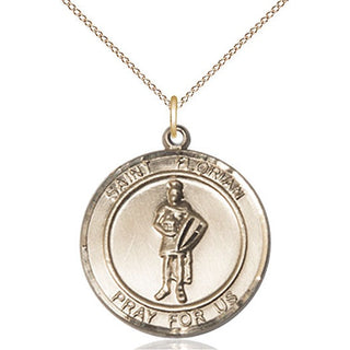 14kt Gold Saint Florian Medal Engraved Catholic Saint Jewelry