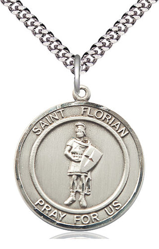 Pewter Saint Florian Medal Catholic Jewelry Engraved Catholic Saint Jewelry