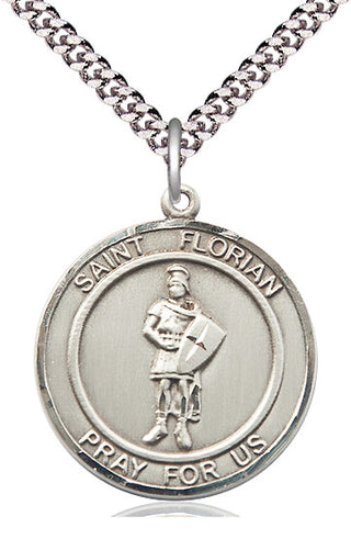 Sterling Silver Saint Florian Medal Catholic Jewelry Engraved Catholic Saint Jewelry