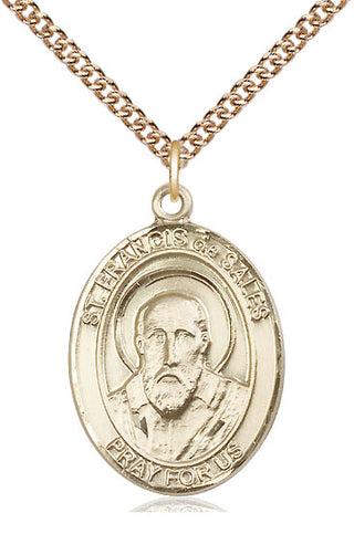 14kt Gold Saint Francis de Sales Medal Engraved Catholic Saint Jewelry