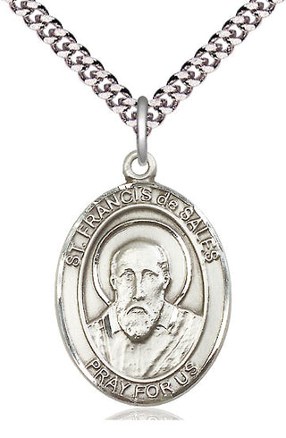 Pewter Saint Francis de Sales Medal Catholic Jewelry Engraved Catholic Saint Jewelry