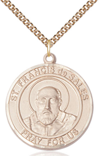 14kt Gold Filled Saint Francis de Sales Medal Catholic Jewelry Engraved Catholic Saint Jewelry