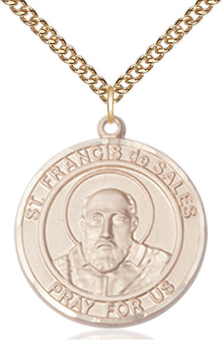14kt Gold Filled Saint Francis de Sales Medal Catholic Jewelry Engraved Catholic Saint Jewelry