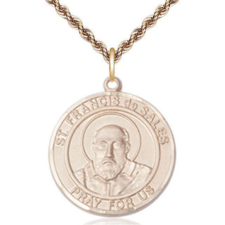14kt Gold Saint Francis de Sales Medal Engraved Catholic Saint Jewelry