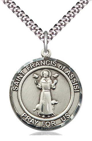 Pewter Saint Francis of Assisi Medal Catholic Jewelry Engraved Catholic Saint Jewelry