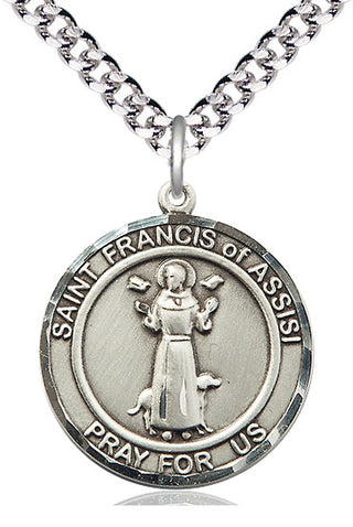Pewter Saint Francis of Assisi Medal Catholic Jewelry Engraved Catholic Saint Jewelry