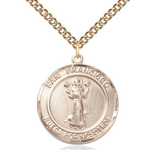 14kt Gold San Francis of Assisi Medal Engraved Catholic Saint Jewelry