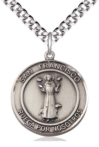 Pewter San Francis of Assisi Medal Catholic Jewelry Engraved Catholic Saint Jewelry