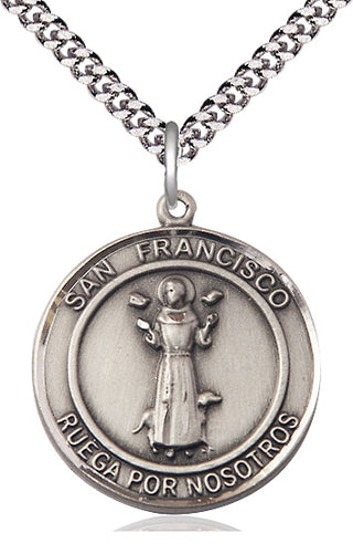 Pewter San Francis of Assisi Medal Catholic Jewelry Engraved Catholic Saint Jewelry