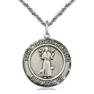 Sterling Silver Saint Francis of Assisi Medal Catholic Jewelry Engraved Catholic Saint Jewelry