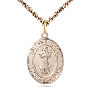 14kt Gold San Francis Medal Engraved Catholic Saint Jewelry