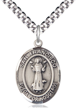 Sterling Silver San Francis Medal Catholic Jewelry Engraved Catholic Saint Jewelry