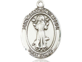 Pewter Saint Francis of Assisi Pendant on an 24-inch Light Rhodium Heavy Curb Chain Engraved Catholic Saint Jewelry