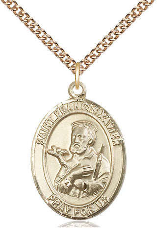 14kt Gold Saint Francis Xavier Medal Engraved Catholic Saint Jewelry
