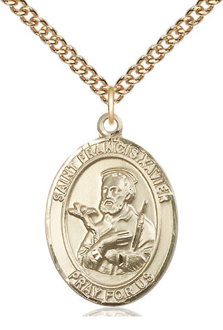 14kt Gold Saint Francis Xavier Medal Engraved Catholic Saint Jewelry