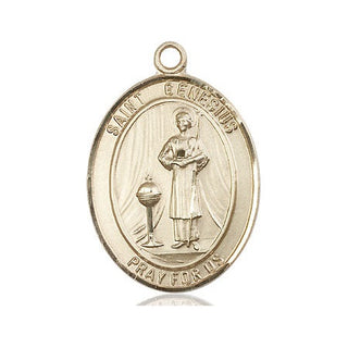 14kt Gold Filled Saint Genesius of Rome Medal Engraved Catholic Saint Jewelry