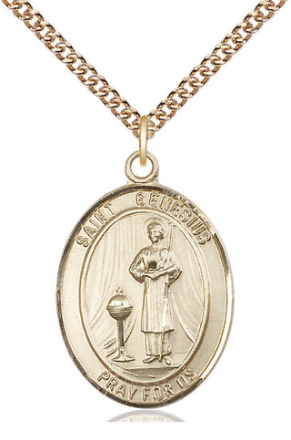 14kt Gold Saint Genesius of Rome Medal Engraved Catholic Saint Jewelry