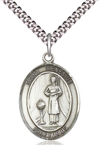 Pewter Saint Genesius of Rome Medal Catholic Jewelry Engraved Catholic Saint Jewelry