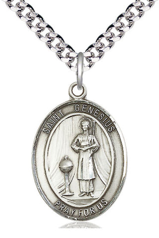 Pewter Saint Genesius of Rome Medal Catholic Jewelry Engraved Catholic Saint Jewelry