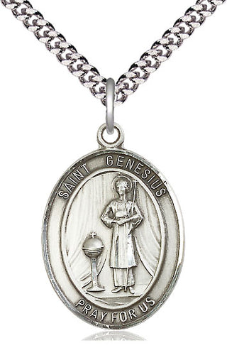 Pewter Saint Genesius of Rome Medal Catholic Jewelry Engraved Catholic Saint Jewelry