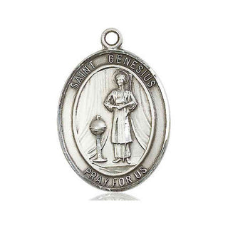 Sterling Silver Saint Genesius of Rome Medal Catholic Jewelry Engraved Catholic Saint Jewelry