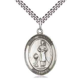 Sterling Silver Saint Genesius of Rome Medal Catholic Jewelry Engraved Catholic Saint Jewelry