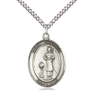 Sterling Silver Saint Genesius of Rome Medal Catholic Jewelry Engraved Catholic Saint Jewelry