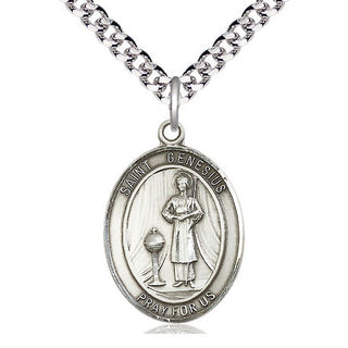 Sterling Silver Saint Genesius of Rome Medal Catholic Jewelry Engraved Catholic Saint Jewelry